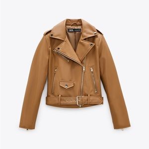 NWT ZARA TAN FAUX LEATHER BIKER JACKET